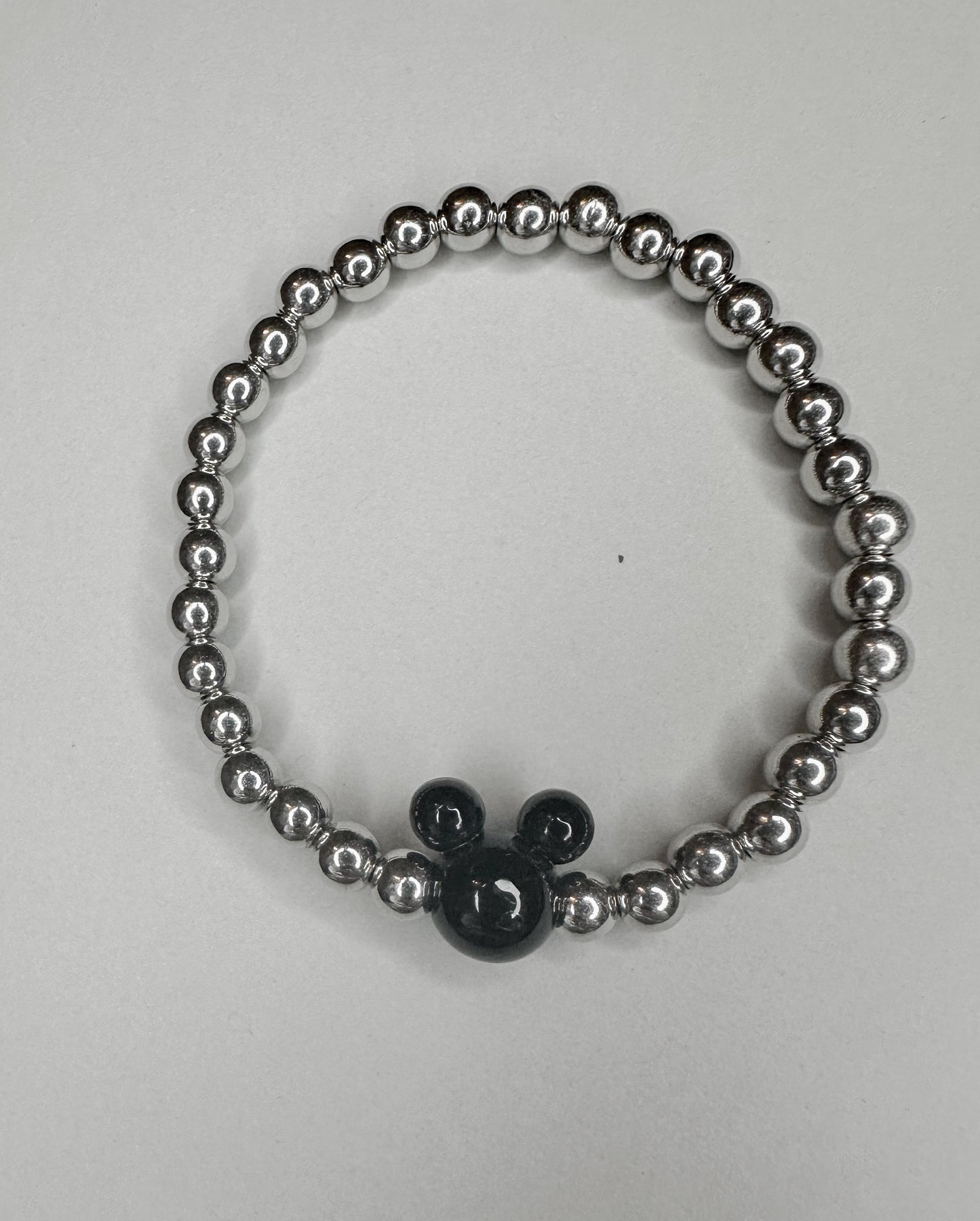 Silver Bracelet with Black Mickey